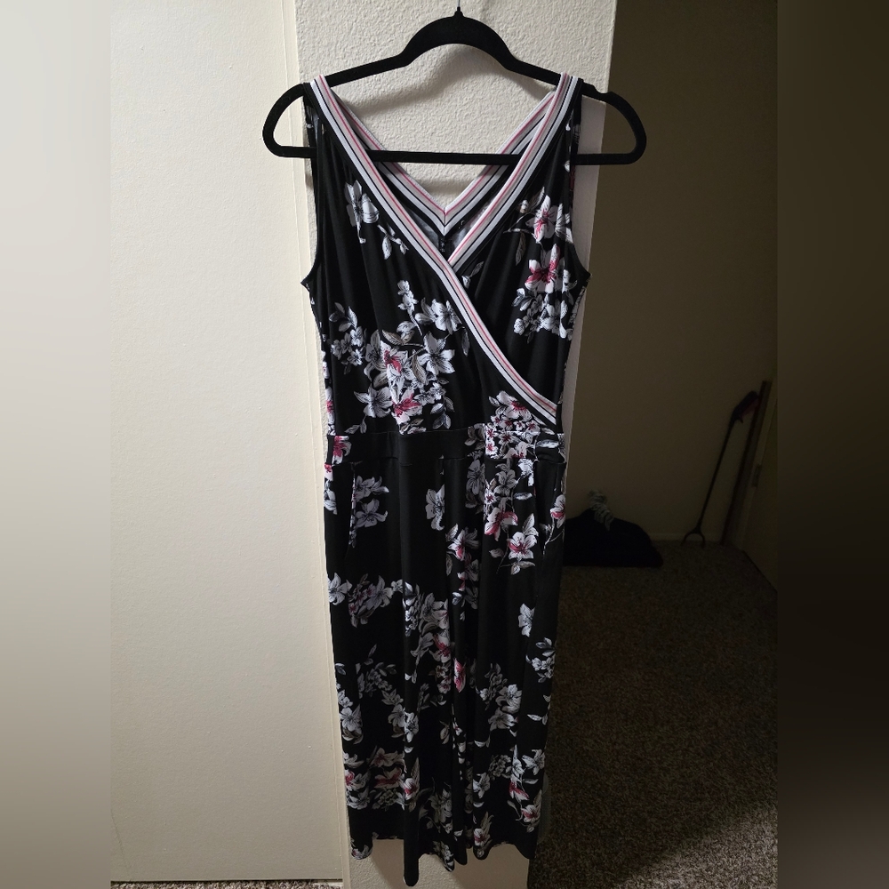 White House Black Market Black Floral Jumpsuit